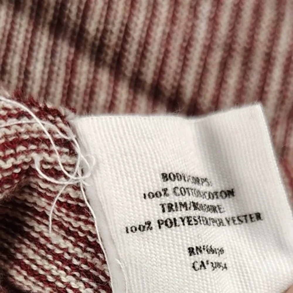 GUINEVERE XS‎ Anthropologie Cardigan Knit Top Ruffle Edge Burgundy Stripe Hook